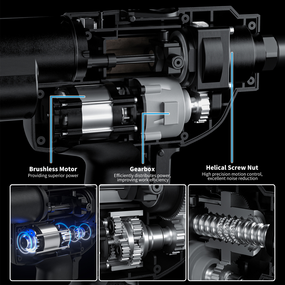 MINOVA KD-02X+ 18V Brushless Rivet Gun, Battery Cordless Rivet Tool compatible with 1/4"(6.4mm) Steel Rivets, Automatic Rivet Recoil with MWK Battery Convert, Portable Carrying Case