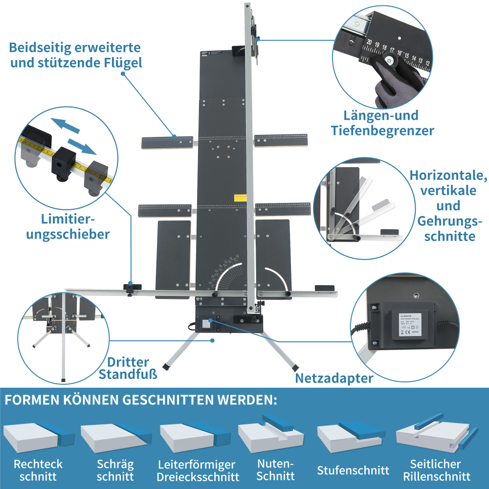 MINOVA MODELL7 Styroporschneider 200 Watt, 1.300mm freistehend Komplettes Set inklusive 5 Schneidedrähten, 1 Gerüsthalteblech und 2 Federgriff Heißdrahtschneider