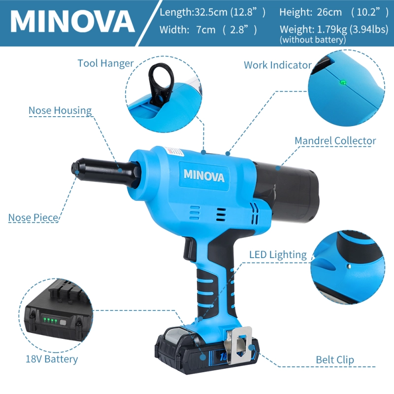 MINOVA 18V Brushless Rivet Gun KD-02X+ Battery Rivet Tool