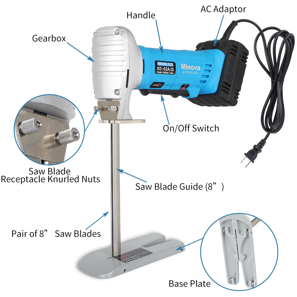 Brushless Foam Rubber Cutter 8” Kit, Cutting of All Densities of Foam Rubber, upholstery foam cushion & Flexible Plastic Foam, Heavy-Duty Cutting Tool, Designed for Fast