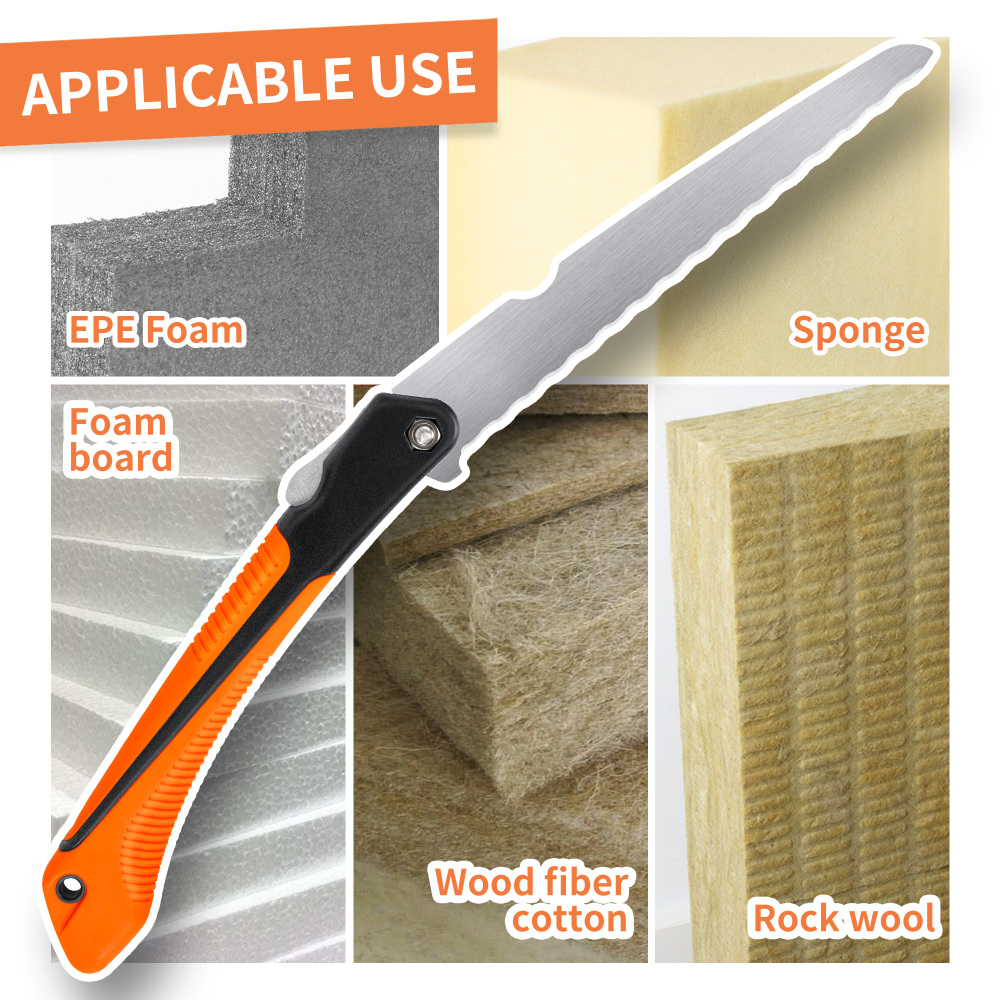 MINOVA Folding Insulation Hand Saw, 10 Inch Steel Blade Wavy Teeth Serrated Sharp Utility Saw Tool