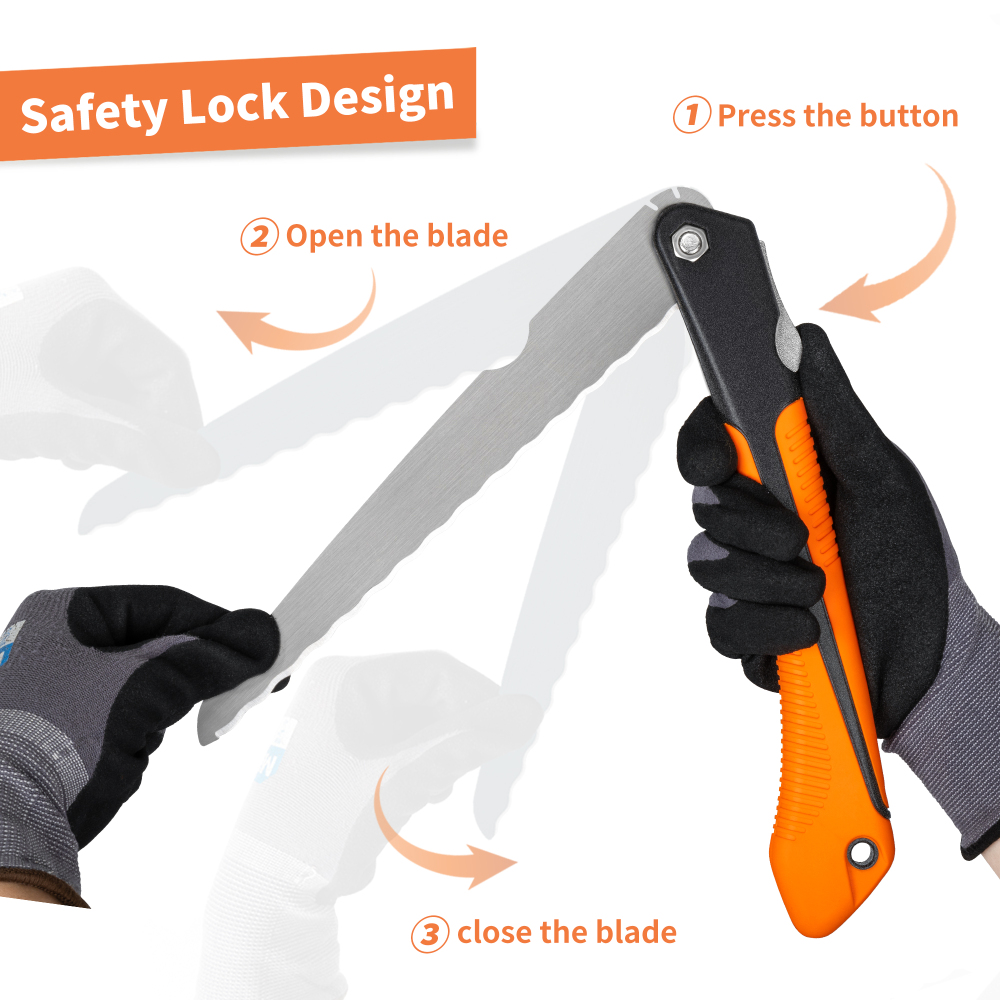 MINOVA Folding Insulation Hand Saw, 10 Inch Steel Blade Wavy Teeth Serrated Sharp Utility Saw Tool