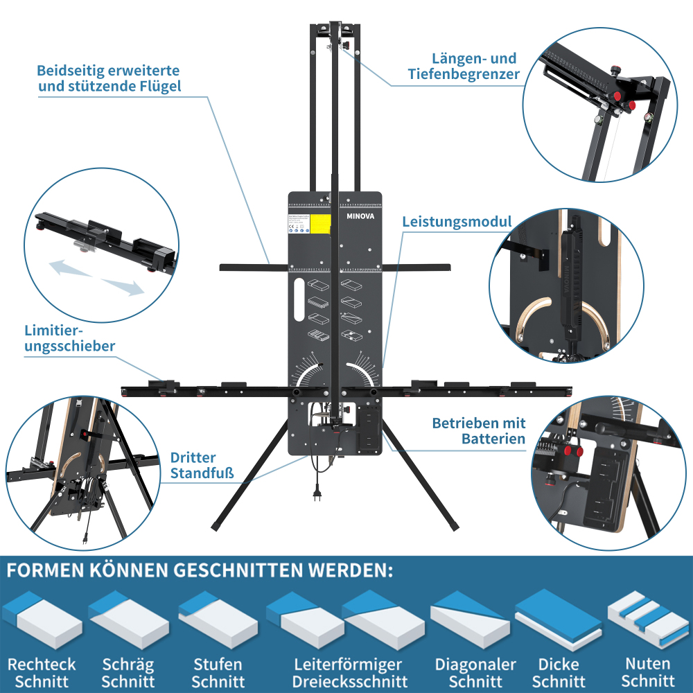 Styroporschneider MODELL 8 PROFI 260 Watt / 1.300mm Komplettes Set inklusive 8 Schneidedrähten Heißdrahtschneider & Batteriekonverter Geeignet für Bos AKKU (ohne AKKU)