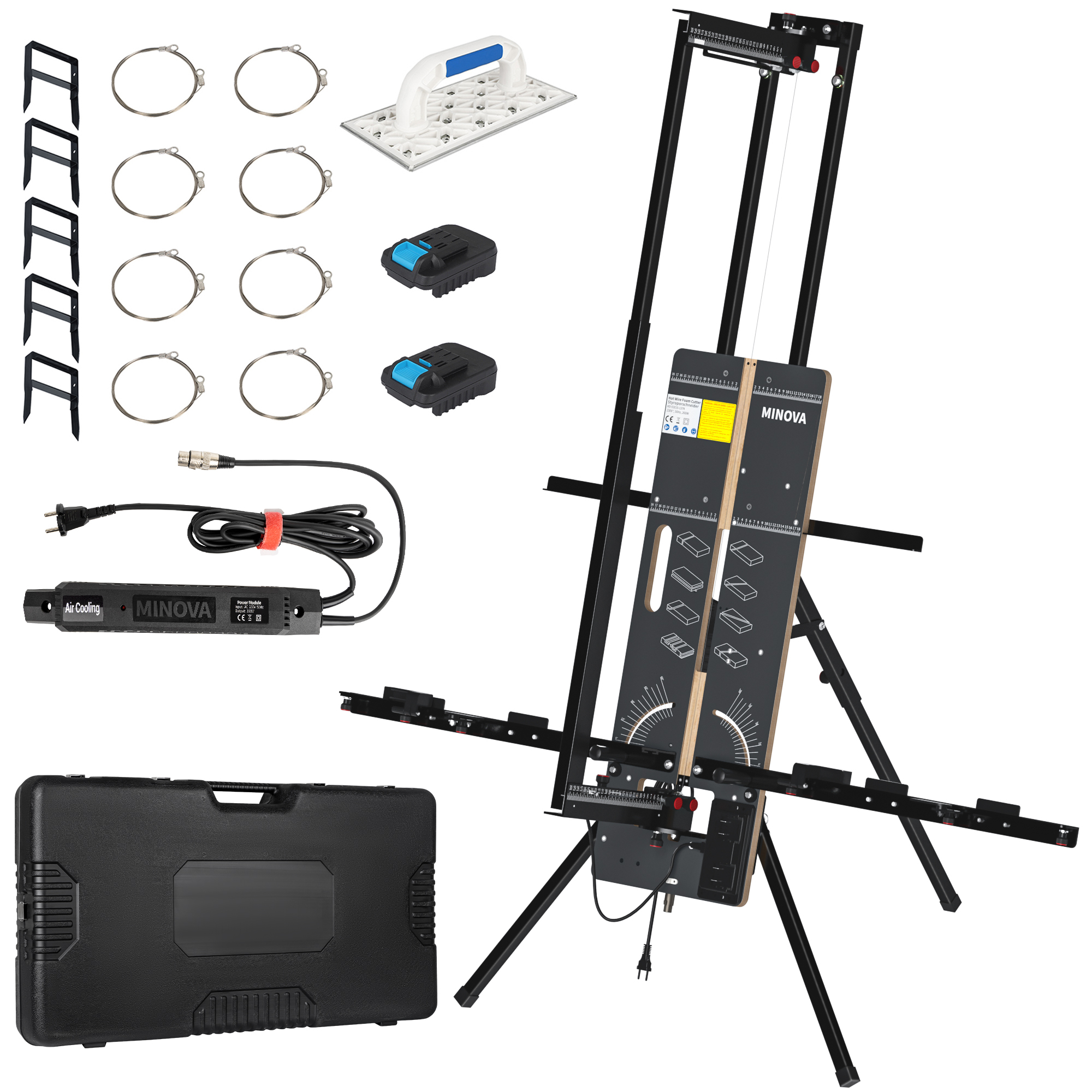 Styroporschneider MODELL 8 PROFI 260 Watt / 1.300mm Komplettes Set inklusive 8 Schneidedrähten Heißdrahtschneider & Batteriekonverter Geeignet für Bos AKKU (ohne AKKU)