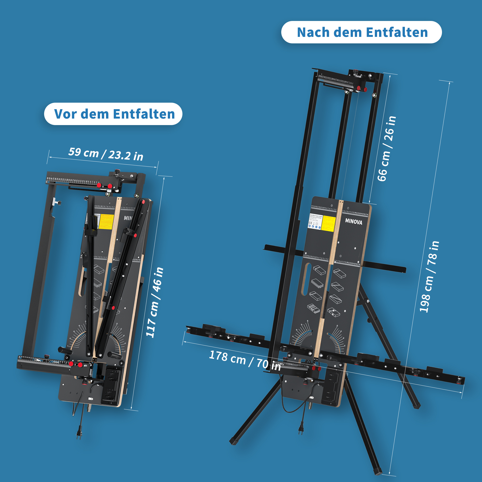 Styroporschneider MODELL 8 PROFI 260 Watt / 1.300mm Komplettes Set inklusive 8 Schneidedrähten Heißdrahtschneider & Batteriekonverter Geeignet für Bos AKKU (ohne AKKU)