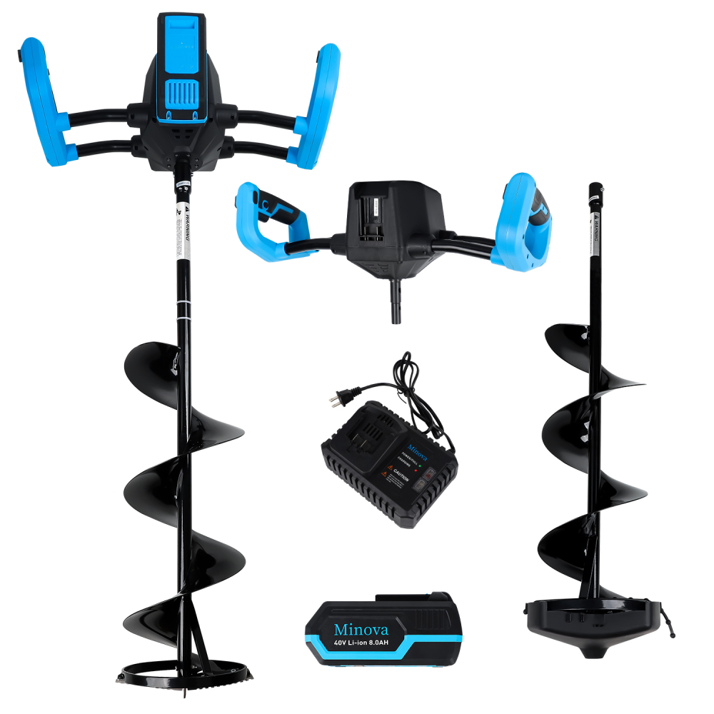 Electric Ice Fishing Auger, 10-Inch 40V 8.0Ah Cordless Ice Auger, Includes an 10-Inch Ice Auger Drill Bit for Ice Boring & Ice Fishing, a Lithium-Ion Battery
