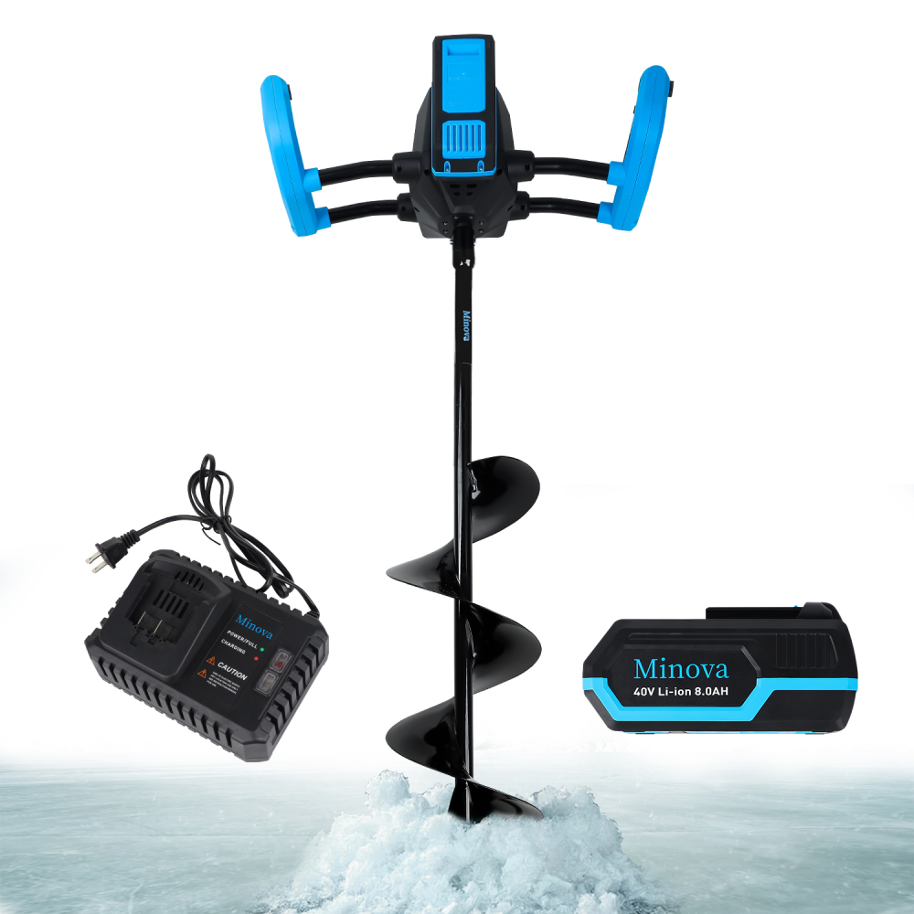 Electric Ice Fishing Auger, 10-Inch 40V 8.0Ah Cordless Ice Auger, Includes an 10-Inch Ice Auger Drill Bit for Ice Boring & Ice Fishing, a Lithium-Ion Battery