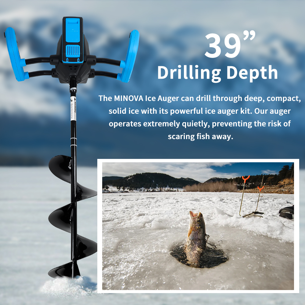 Electric Ice Fishing Auger, 10-Inch 40V 8.0Ah Cordless Ice Auger, Includes an 10-Inch Ice Auger Drill Bit for Ice Boring & Ice Fishing, a Lithium-Ion Battery
