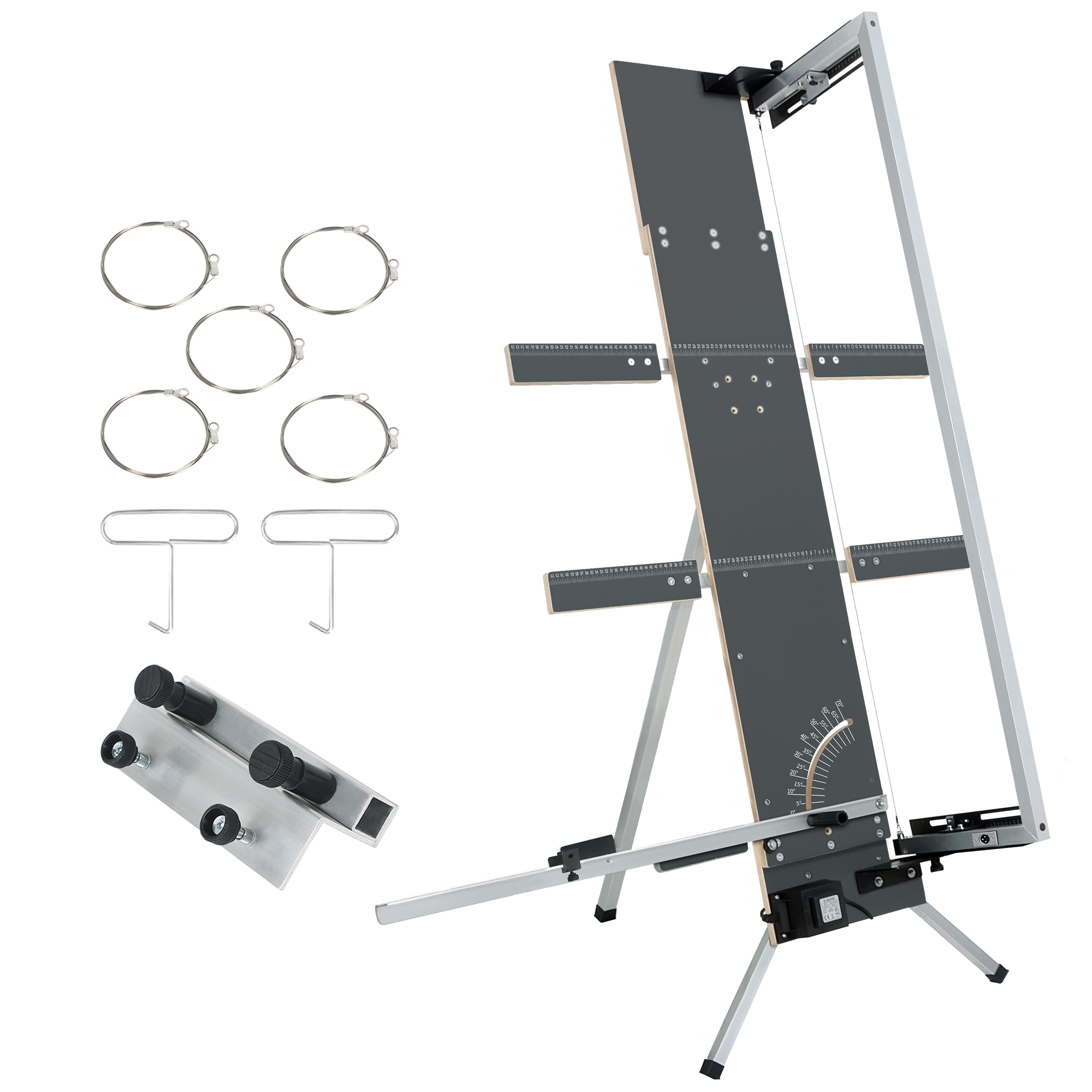 Styroporschneider 200 Watt, 1.300mm freistehend Komplettes Set inklusive 5 Schneidedrähten, 1 Gerüsthalteblech und 2 Federgriff Heißdrahtschneider (modell3)