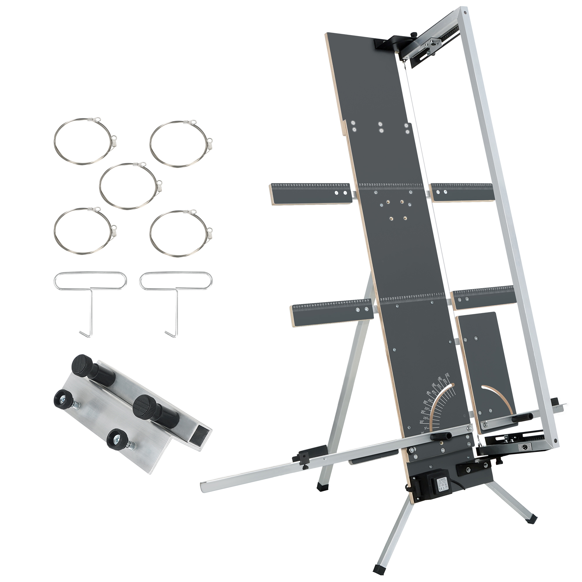Styroporschneider 200 Watt, 1.300mm freistehend Komplettes Set inklusive 5 Schneidedrähten, 1 Gerüsthalteblech und 2 Federgriff Heißdrahtschneider (modell6)