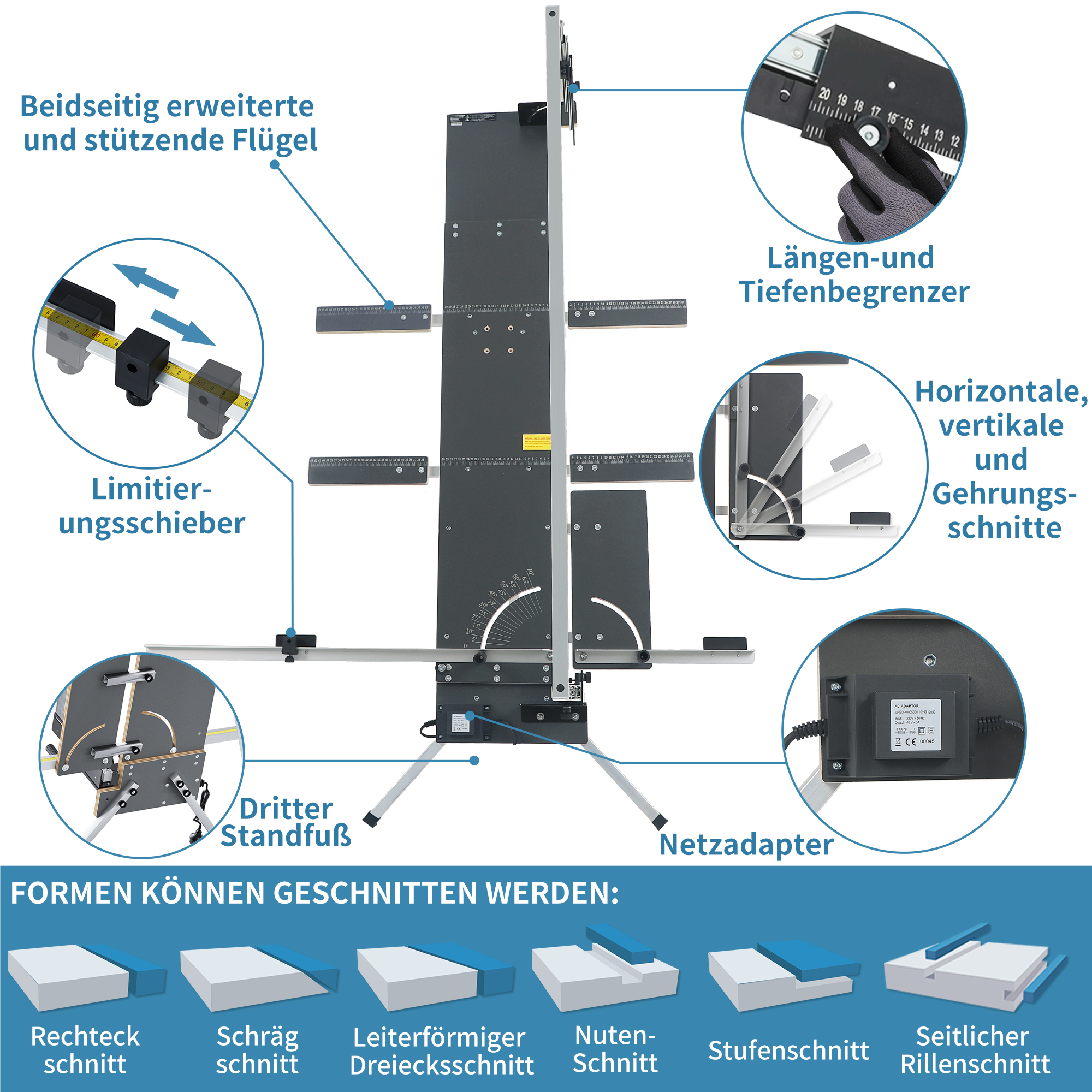Styroporschneider 200 Watt, 1.300mm freistehend Komplettes Set inklusive 5 Schneidedrähten, 1 Gerüsthalteblech und 2 Federgriff Heißdrahtschneider (modell6)