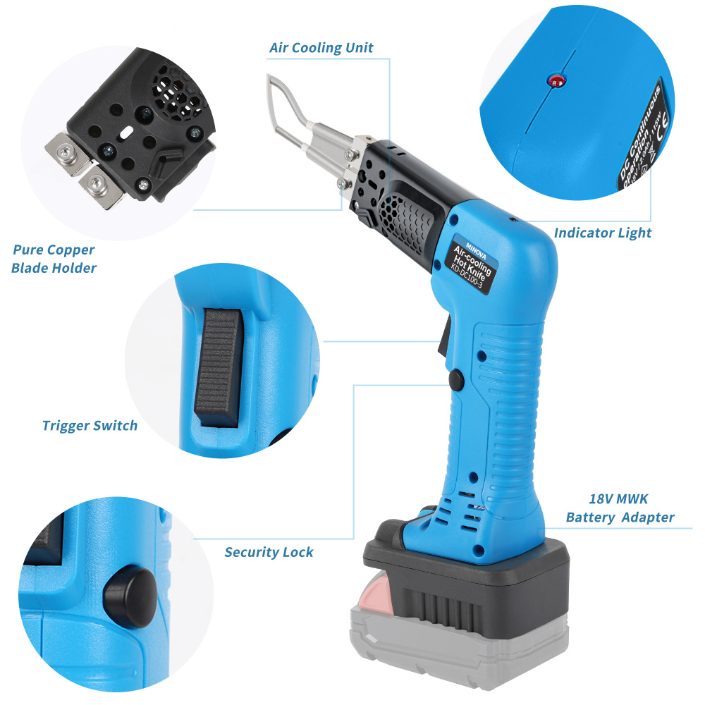 Cordless Air Cooling Pro Electric Hot Knife Kit, 3 Blades 1 Presser Foot Fabric Cutter & Rope Cutting Tool with Heavy-Duty Case & Battery Adapter compatible with MWK