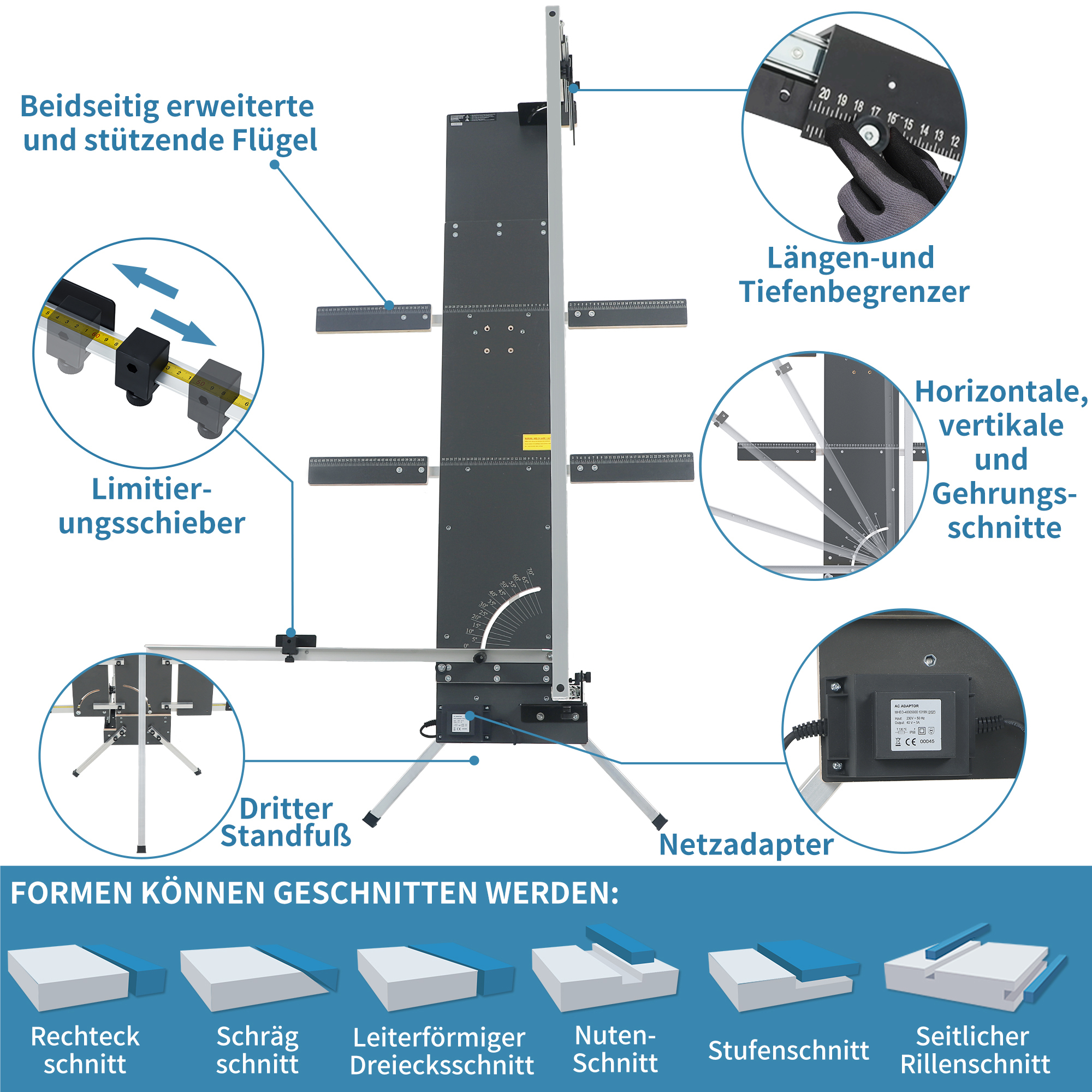 Styroporschneider 200 Watt, 1.300mm freistehend Komplettes Set inklusive 5 Schneidedrähten, 1 Gerüsthalteblech und 2 Federgriff Heißdrahtschneider (modell3)