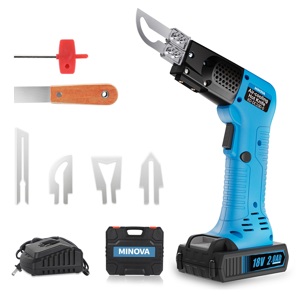 Cordless Air Cooled Pro Electric Hot Knife Fabric Cutter Rope Cutting Tool Kit with 4pcs Blades & Accessories 2.0Ah 18V