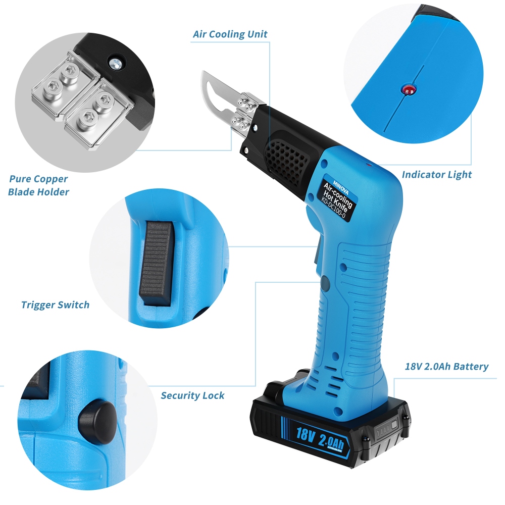 Cordless Air Cooled Pro Electric Hot Knife Fabric Cutter Rope Cutting Tool Kit with 4pcs Blades & Accessories 2.0Ah 18V
