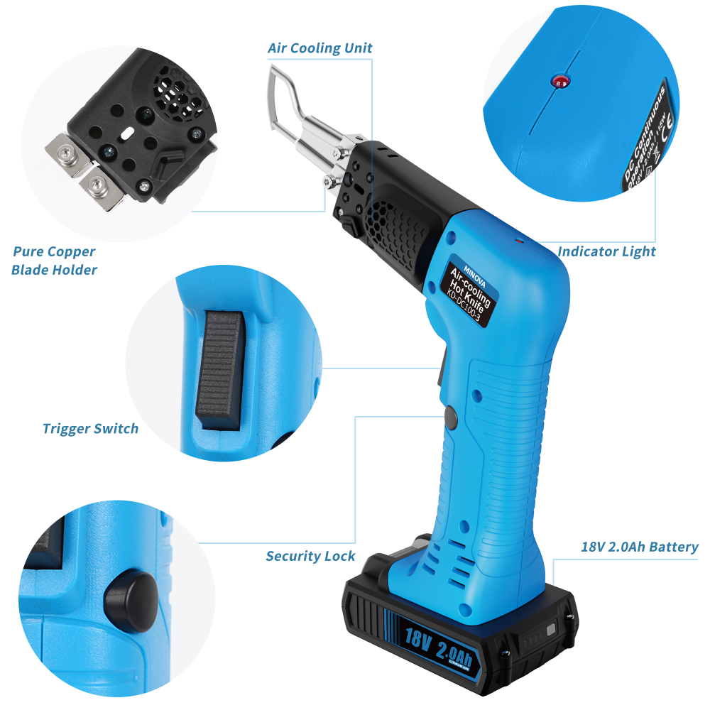 Cordless Air Cooled Pro Electric Hot Knife Fabric Cutter Rope Cutting Tool Kit with Blades & Accessories 2.0Ah 18V