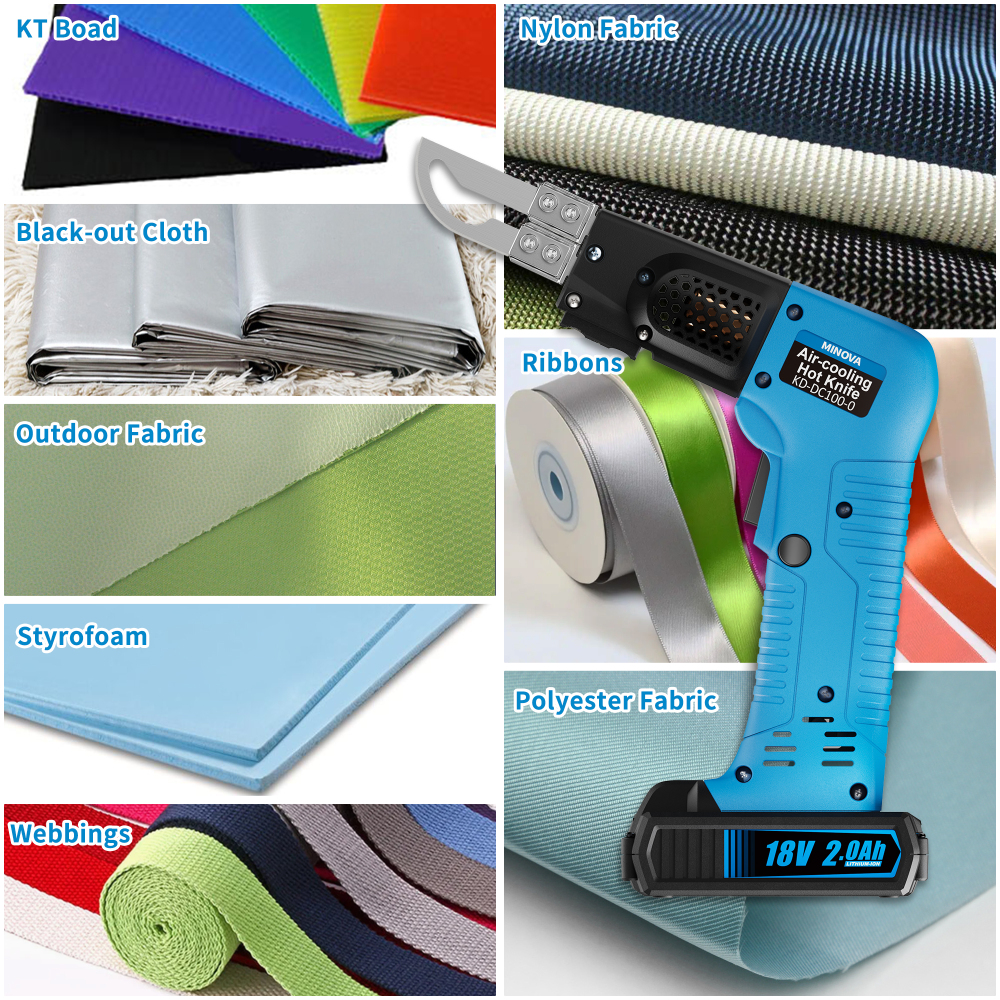 Cordless Air Cooled Pro Electric Hot Knife Fabric Cutter Rope Cutting Tool Kit with 4pcs Blades & Accessories 2.0Ah 18V
