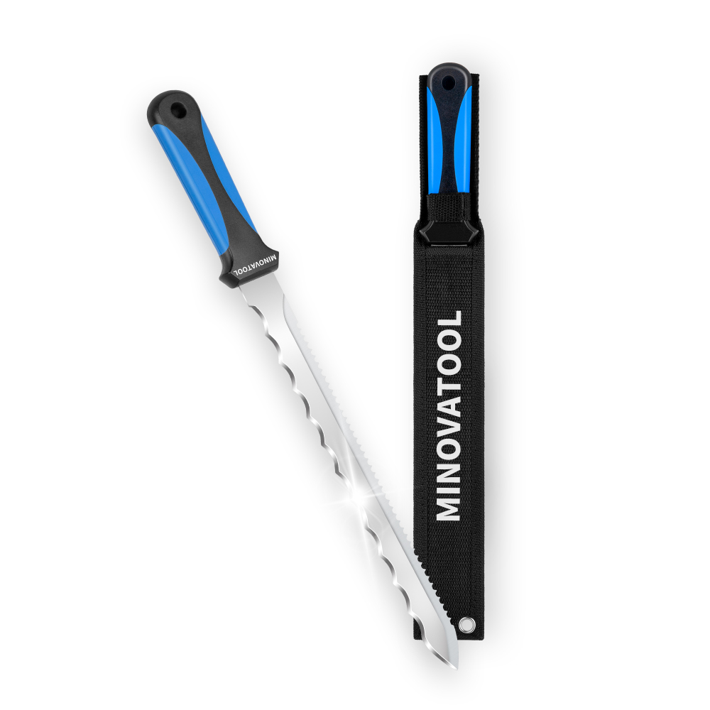 Insulation Knife with Sheath Stainless Steel Blade 11” Double Sided Insulation Cutter Sod Cutter for Cutting Mineral Wool Insulation