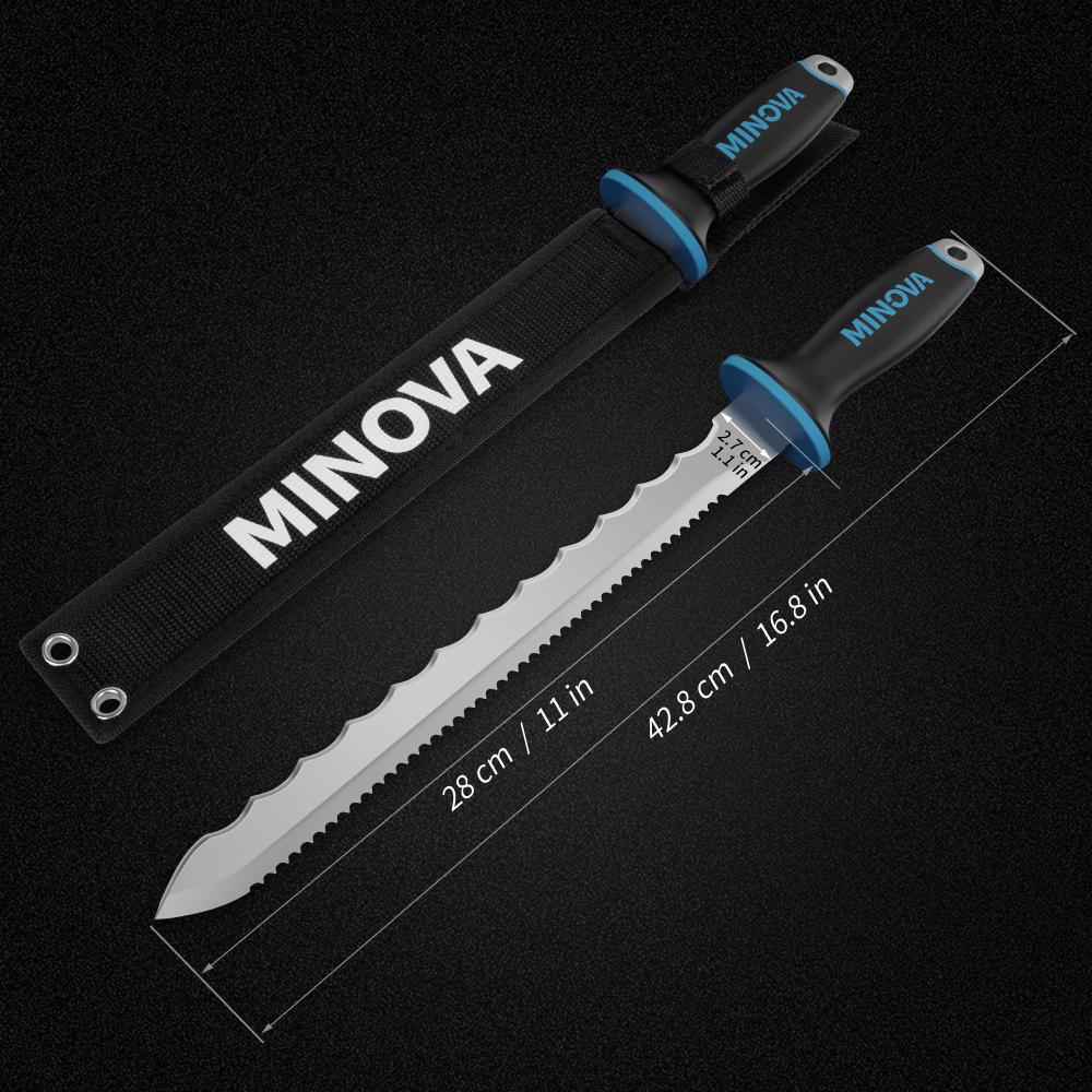 Insulation Knife, 11 Inch Serrated Sharp Blade, Double Side Insulation Cutter Tool With Stainless Steel Head, Cutting Mineral Wool Insulation Sod Cutter (Insulation Knife with Hammer)