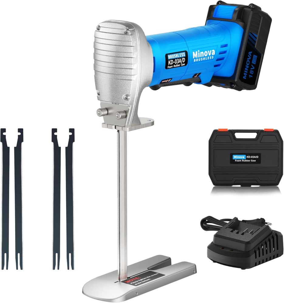 Brushless Foam Rubber Cutter 8” Kit 5.0Ah 18V, Cutting of All Densities of Foam Rubber, upholstery foam cushion & Flexible Plastic Foam, Heavy-Duty Cutting Tool