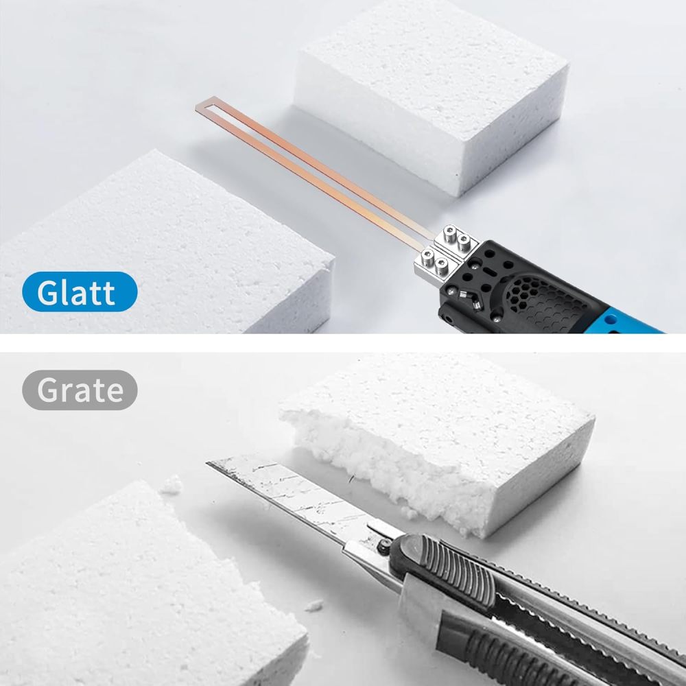 Styroporschneider Styrocutter Pro Elektrischer Heißschneider für Stoffe und Seile inklusive Messer und Zubehör mit 3 Klingen+Batteriekonverter Geeignet für MKT Batterie