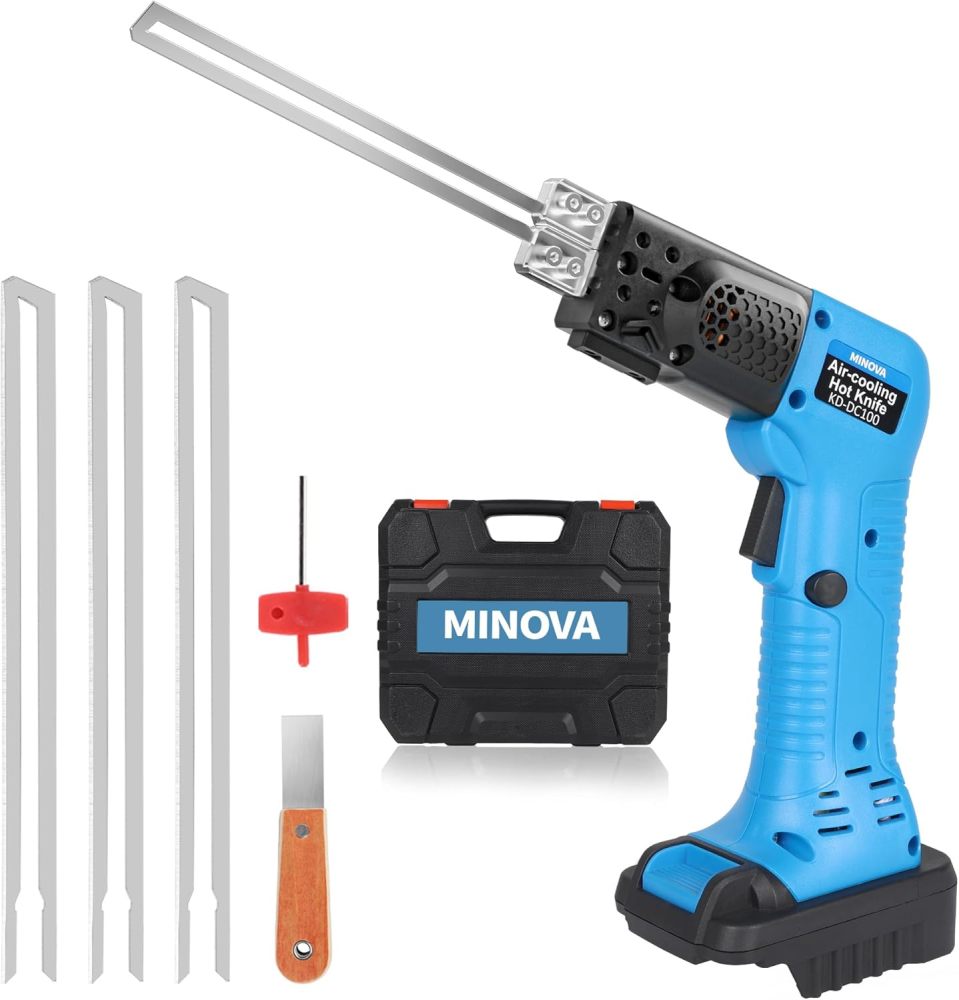 Styroporschneider Styrocutter Pro Elektrischer Heißschneider für Stoffe und Seile inklusive Messer und Zubehör mit 3 Klingen+Batteriekonverter Geeignet für MKT Batterie