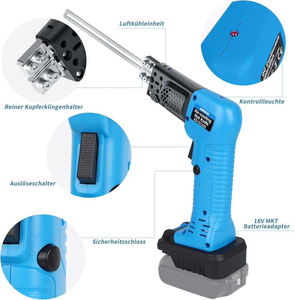 Styroporschneider Styrocutter Pro Elektrischer Heißschneider für Stoffe und Seile inklusive Messer und Zubehör mit 3 Klingen+Batteriekonverter Geeignet für MKT Batterie