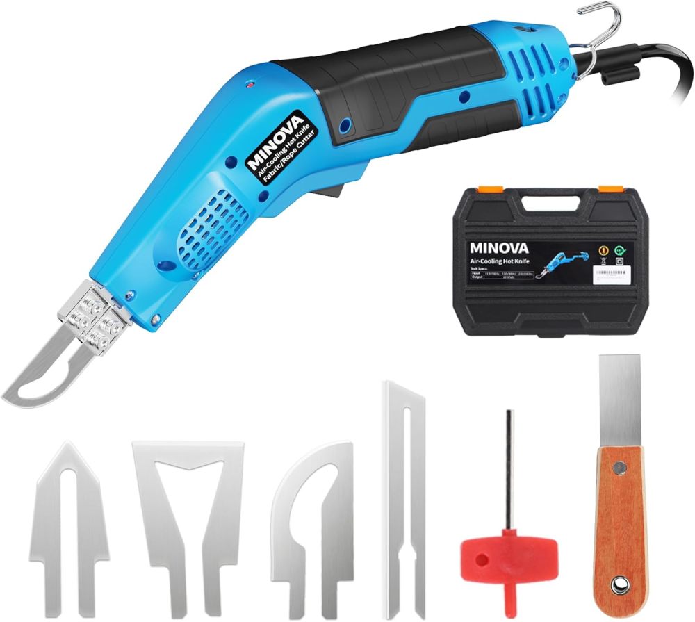 Air Cooled Pro Electric Hot Knife Fabric Cutter Rope Cutting Tool Kit with Blades & Accessories (Foam rope fabric cutter)