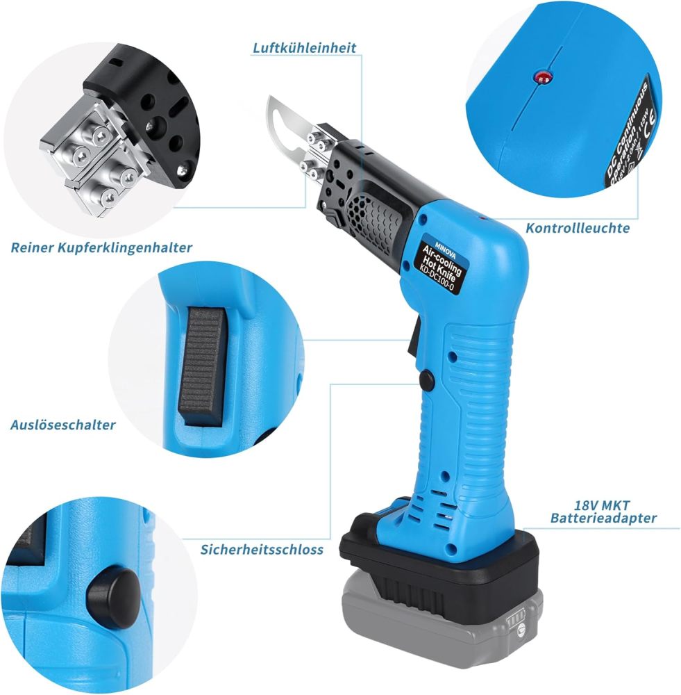 MINOVA Styrocutter Heißes Messer Kabelloser Luftgekühlter Professioneller Elektrischer Heißschneider Stoffschneidwerkzeug-Set Schaumstoff-, Seil- & Stoffschneider (MKT Batteriekonverter)