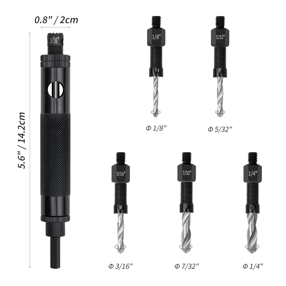 Rivet Removal Tool, High Cobalt Rivet Removal Drill Bit, Suitable for Durable and high-Frequency use with Standard and Stainless Steel 1/8", 5/32", 3/16", 7/32",1/4" Rivets
