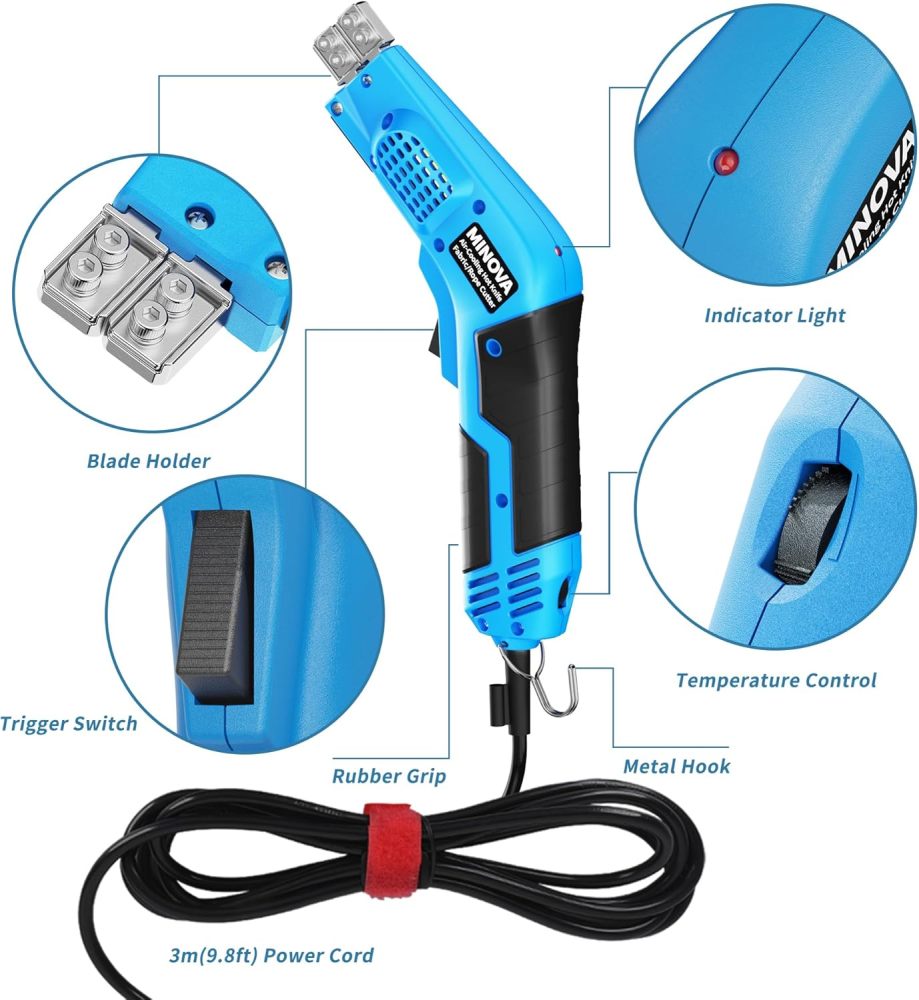 Air Cooled Pro Electric Hot Knife Fabric Cutter Rope Cutting Tool Kit with Blades & Accessories (Foam rope fabric cutter)