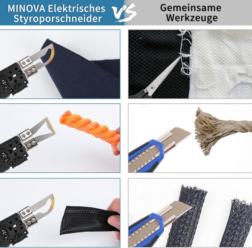 MINOVA Styrocutter Heißes Messer Kabelloser Luftgekühlter Professioneller Elektrischer Heißschneider Stoffschneidwerkzeug-Set Schaumstoff-, Seil- & Stoffschneider (MKT Batteriekonverter)