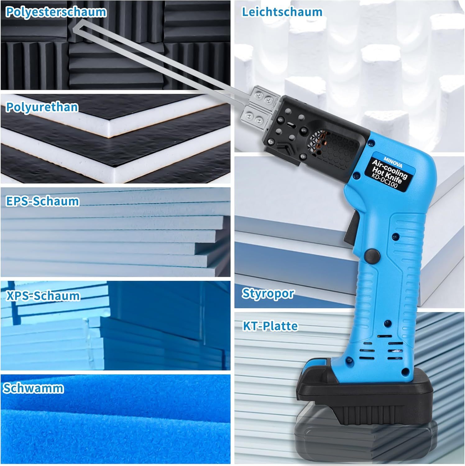 Styroporschneider Styrocutter Pro Elektrischer Heißschneider für Stoffe und Seile inklusive Messer und Zubehör mit 3 Klingen+Batteriekonverter Geeignet für MKT Batterie