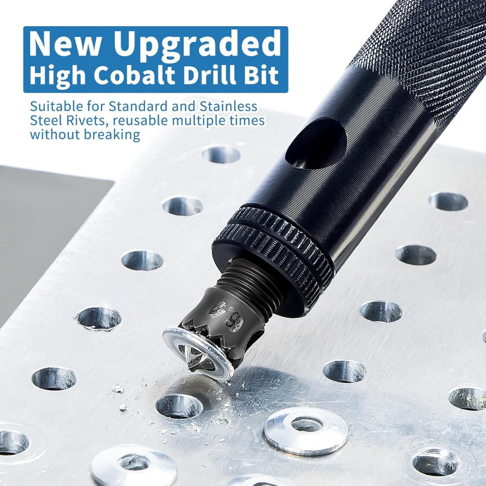 Rivet Removal Tool, High Cobalt Rivet Removal Drill Bit, Suitable for Durable and high-Frequency use with Standard and Stainless Steel 1/8", 5/32", 3/16", 7/32",1/4" Rivets