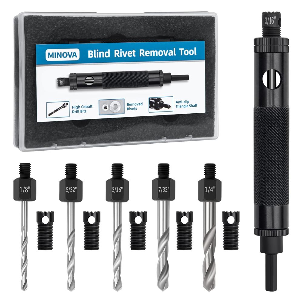 Rivet Removal Tool, High Cobalt Rivet Removal Drill Bit, Suitable for Durable and high-Frequency use with Standard and Stainless Steel 1/8", 5/32", 3/16", 7/32",1/4" Rivets