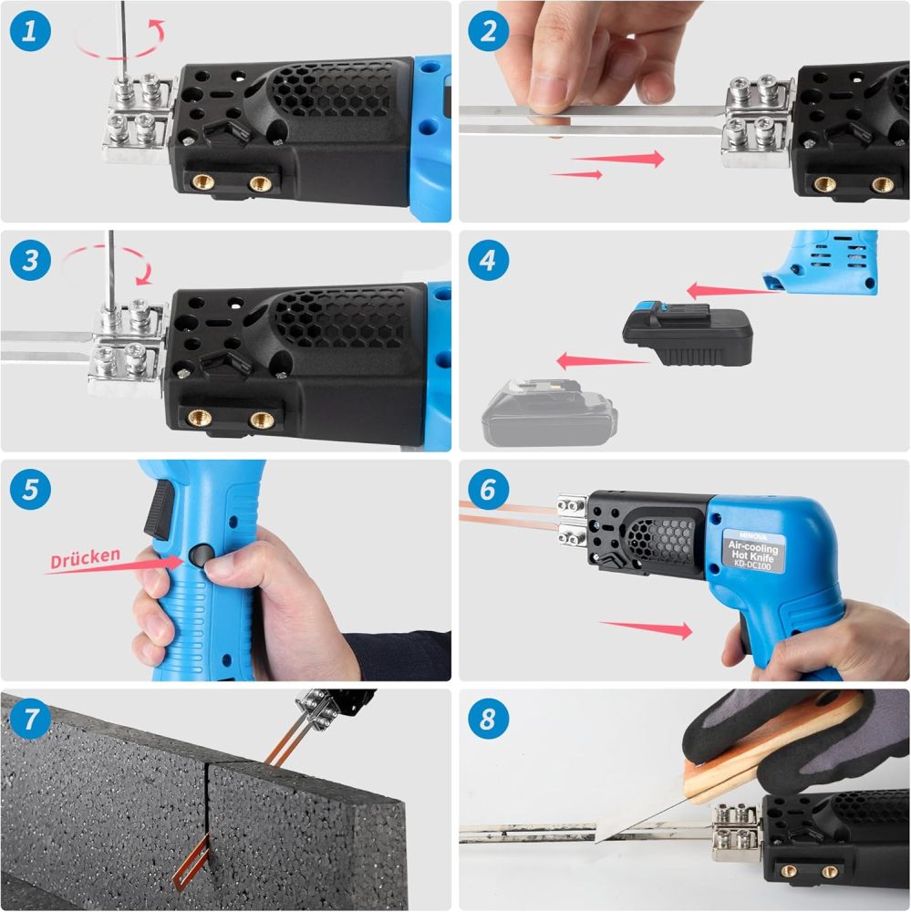 Styroporschneider Styrocutter Pro Elektrischer Heißschneider für Stoffe und Seile inklusive Messer und Zubehör mit 3 Klingen+Batteriekonverter Geeignet für MKT Batterie