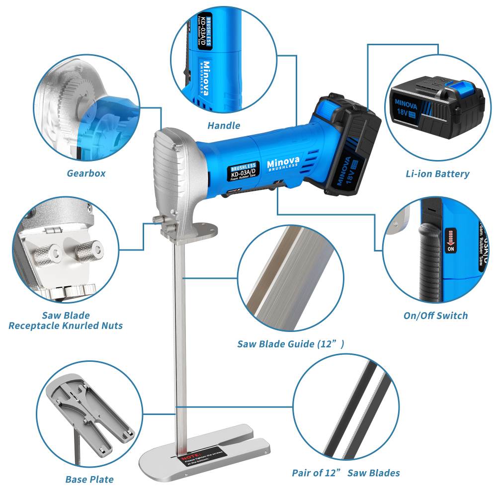 Brushless Foam Rubber Cutter 12” Kit 5.0Ah 18V, Cutting of All Densities of Foam Rubber, Upholstery Foam Cushion & Flexible Plastic Foam, Heavy-Duty Cutting Tool