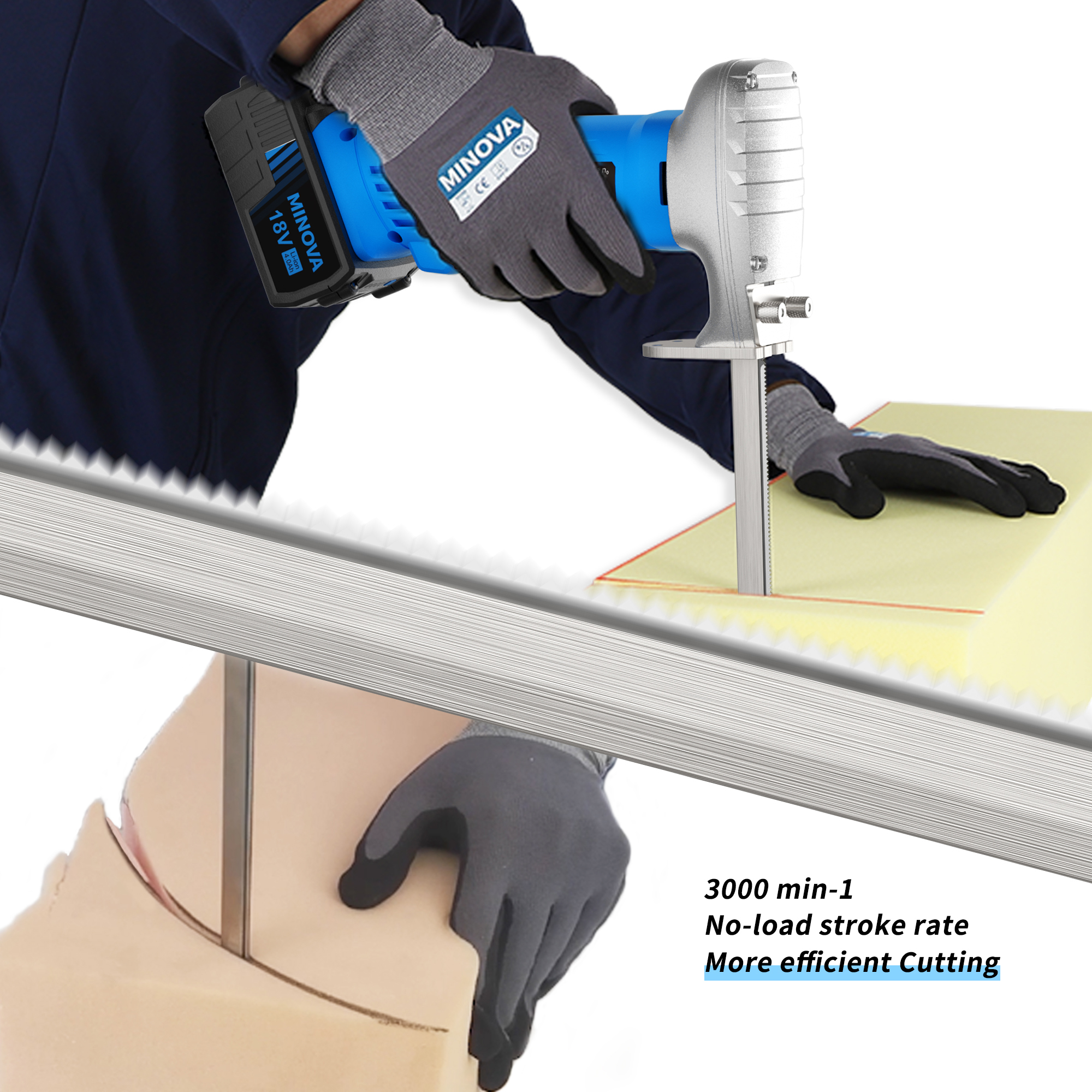 Brushless Foam Rubber Cutter 12” Kit 5.0Ah 18V, Cutting of All Densities of Foam Rubber, Upholstery Foam Cushion & Flexible Plastic Foam, Heavy-Duty Cutting Tool