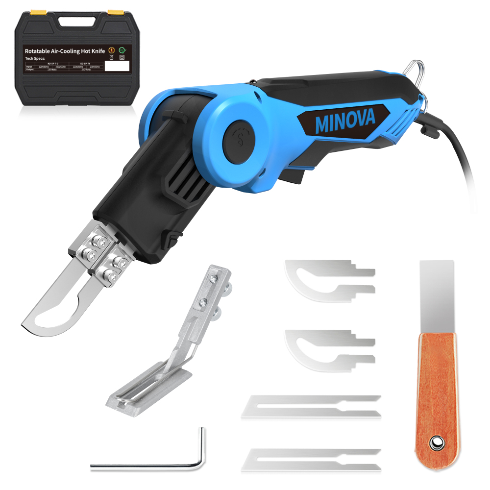 120W Rotable Fabric Cutter Rope Cutter, Cutting Tool Kit 4 Blades with Presser Foot, Full-body Air Cooling System Pro Electric Hot Knife Heat Sealer for Webbings, Ropes, Nylon Fabric, Ribbon