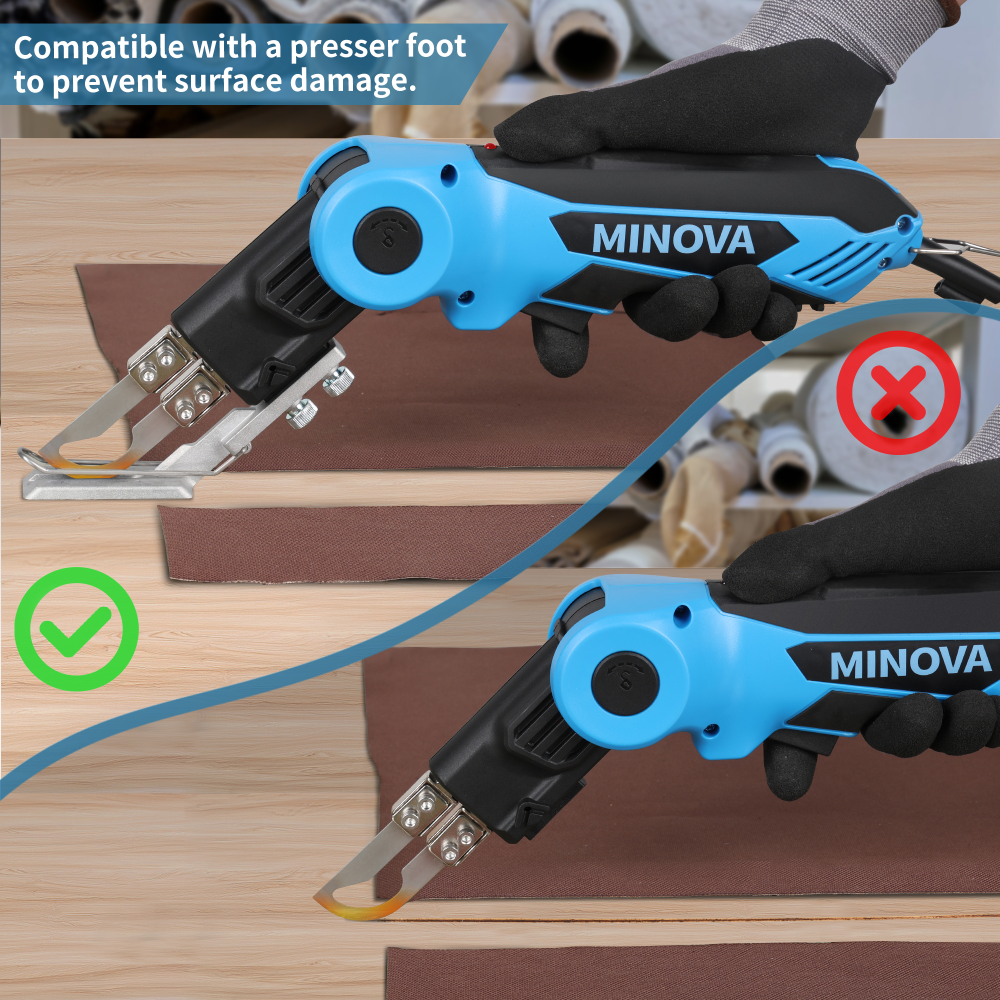 120W Rotable Fabric Cutter Rope Cutter, Cutting Tool Kit 4 Blades with Presser Foot, Full-body Air Cooling System Pro Electric Hot Knife Heat Sealer for Webbings, Ropes, Nylon Fabric, Ribbon