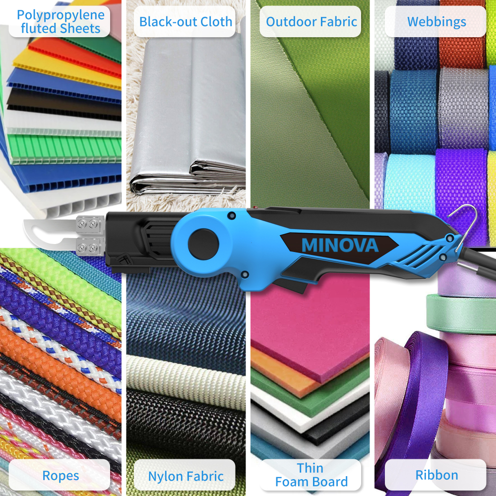 120W Rotable Fabric Cutter Rope Cutter, Cutting Tool Kit 4 Blades with Presser Foot, Full-body Air Cooling System Pro Electric Hot Knife Heat Sealer for Webbings, Ropes, Nylon Fabric, Ribbon