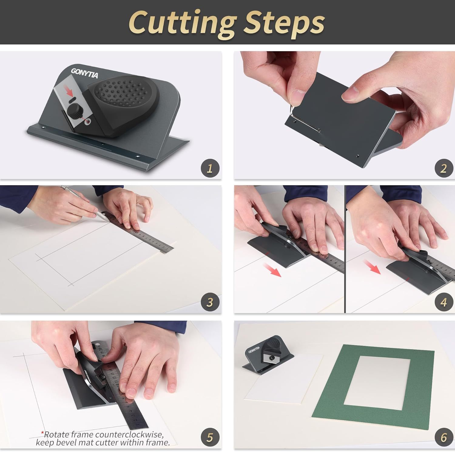 Bevel Mat Cutter with 45° Push-Style Retractable Blade, 10 Replacement Blades Handheld Board Design for Picture Framing and Art Projects