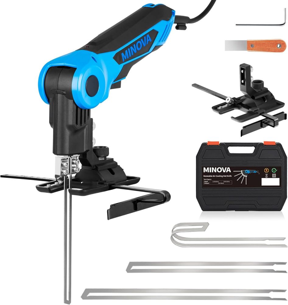 250W AC Rotatable Electric Hot Knife Foam Cutter Styrofoam Cutting Tool Kit Air Cooled Hot Knife Cutter Foam Cutting Tool Kit with Heavy-Duty Case