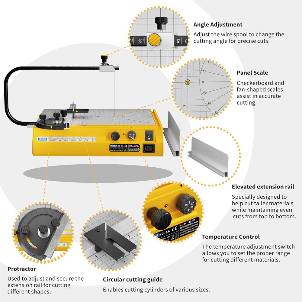 Hot Wire Foam Cutter, Foam Cutting Worktable with Elevated Extension Rail, Hot Wire Cutting Tool for EVA, Sponge, KT board, Insulation panels, Polystyrene Foam Various Thermoplastic Materials