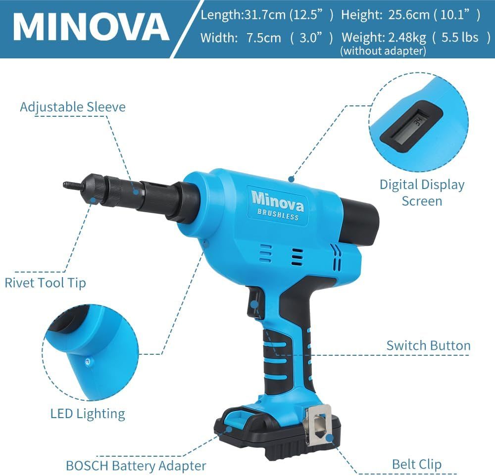 KD-04X Electric Brushless Rivet Nut Gun Set with Case (BOS Battery Converter)