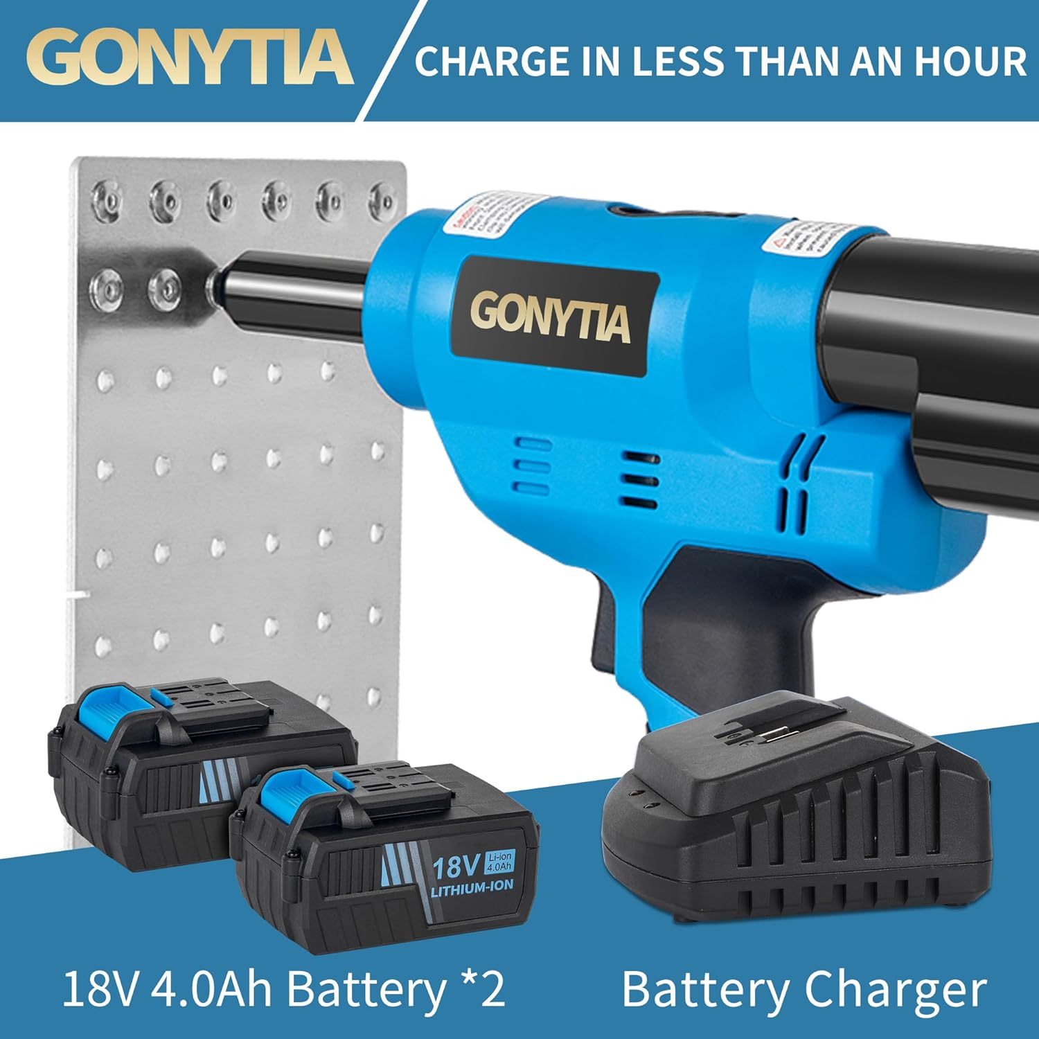 RIVETER7 Brushless Rivet Gun, Cordless Rivet Tool compatible with 1/4"(6.4mm) Stainless Steel Rivets, Automatic Rivet Recoil with 18V 4.0Ah Battery(2pcs) 1 Charger, Carrying Case
