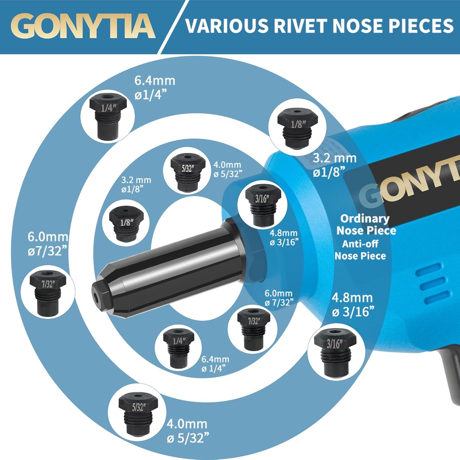 RIVETER7 Brushless Rivet Gun, Cordless Rivet Tool compatible with 1/4"(6.4mm) Stainless Steel Rivets, Automatic Rivet Recoil with 18V 4.0Ah Battery(2pcs) 1 Charger, Carrying Case
