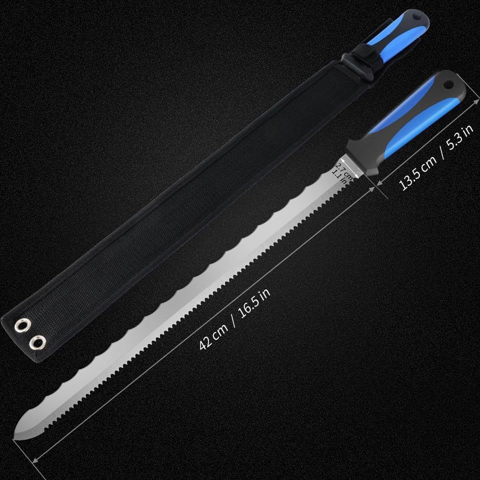 Insulation Knife with Sheath Stainless Steel Blade 16.5” Double Sided Insulation Cutter for Cutting Mineral Wool Insulation (Large)
