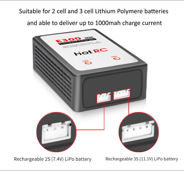 HotRC - E300 13W Compact easy to use AC LiPO Charger 1000mah 100/240v