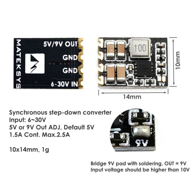 Matek Systems Micro BEC 6-30V to 5V/9V-ADJ (3pc Pack)